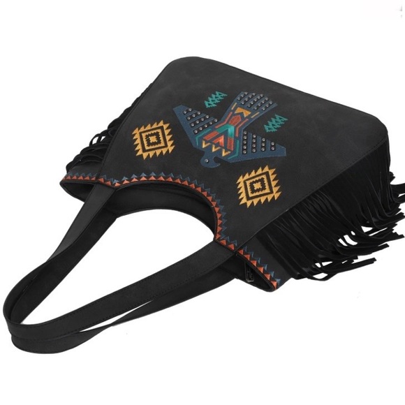 WG36-G8005 Wrangler Embroidered Fringe Concealed Carry Tote Color black - Picture 3 of 7